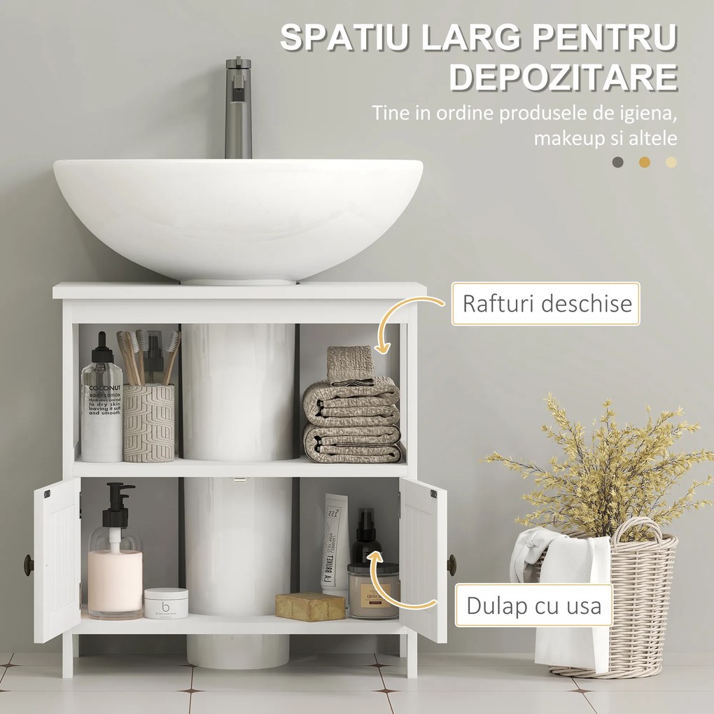 kleankin Dulap Sub Chiuvetă cu Raft și 2 Uși 60x30x60 cm Alb | Aosom Romania