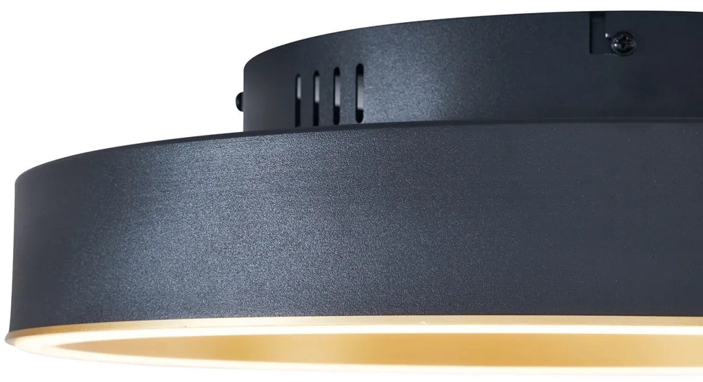 Plafonieră de design neagră cu auriu 40cm incl. LED cu comutator cu 3 căi - Ingo