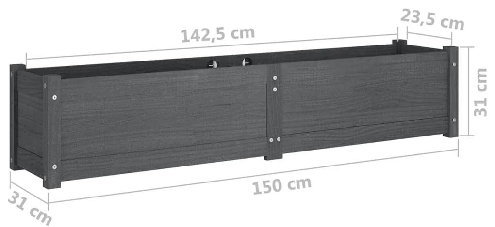 Strat inaltat de gradina,gri,2 buc,150x31x31 cm, lemn masiv pin 2, Gri