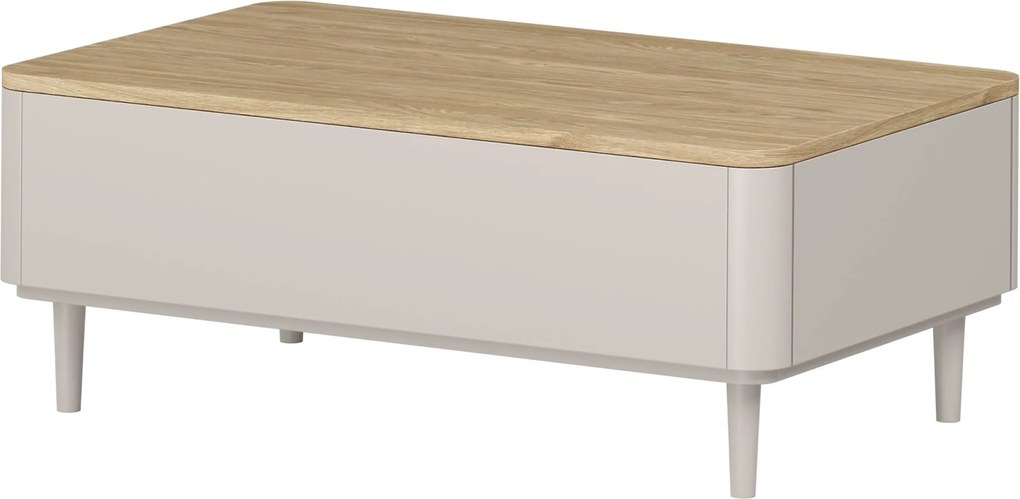 Măsuță de cafea Elivo 100 cm cu sertare pe picioare - cașmir / stejar uleiat