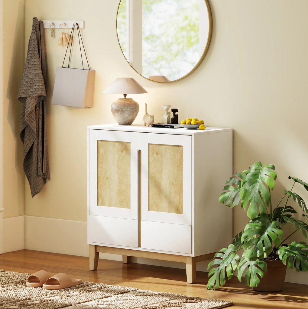 HOMCOM Bufet, mobilier de depozitare cu 2 uși, 2 sertare și raft reglabil, 80 x 40 x 86 cm, alb și stejar | Aosom Romania