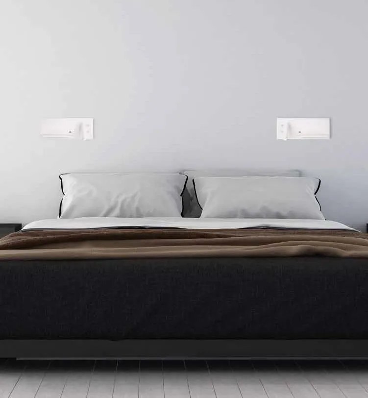 Aplica de perete cu spot LED, lumina ambientala, mufa USB si incarcare wireless, SUPERIOR alb