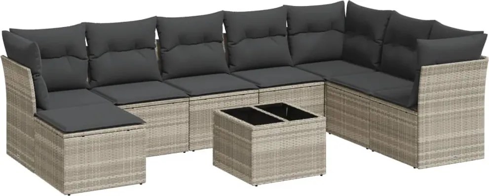 vidaXL Set canapele de grădină cu perne, 9 piese gri deschis poliratan