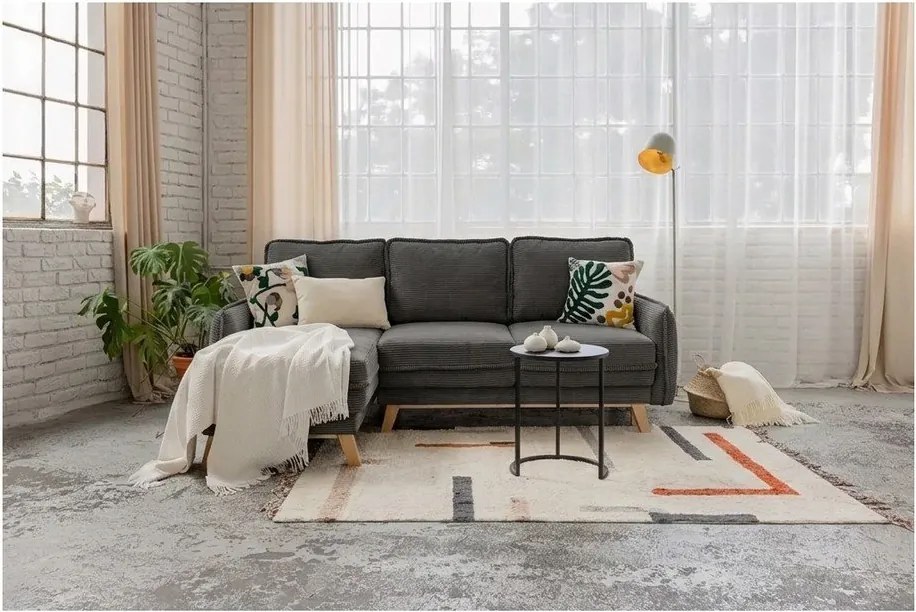 Colțar gri extensibil cu tapițerie din catifea reiată (cu colț variabil) Tori – Bonami Selection