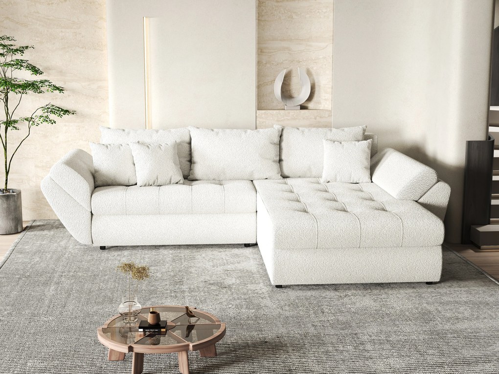 Colțar extensibil dumonde cu ladă de depozitare si sezut confortabil din spuma high-density, Loana Euphoria Ivory II 270x185 cm