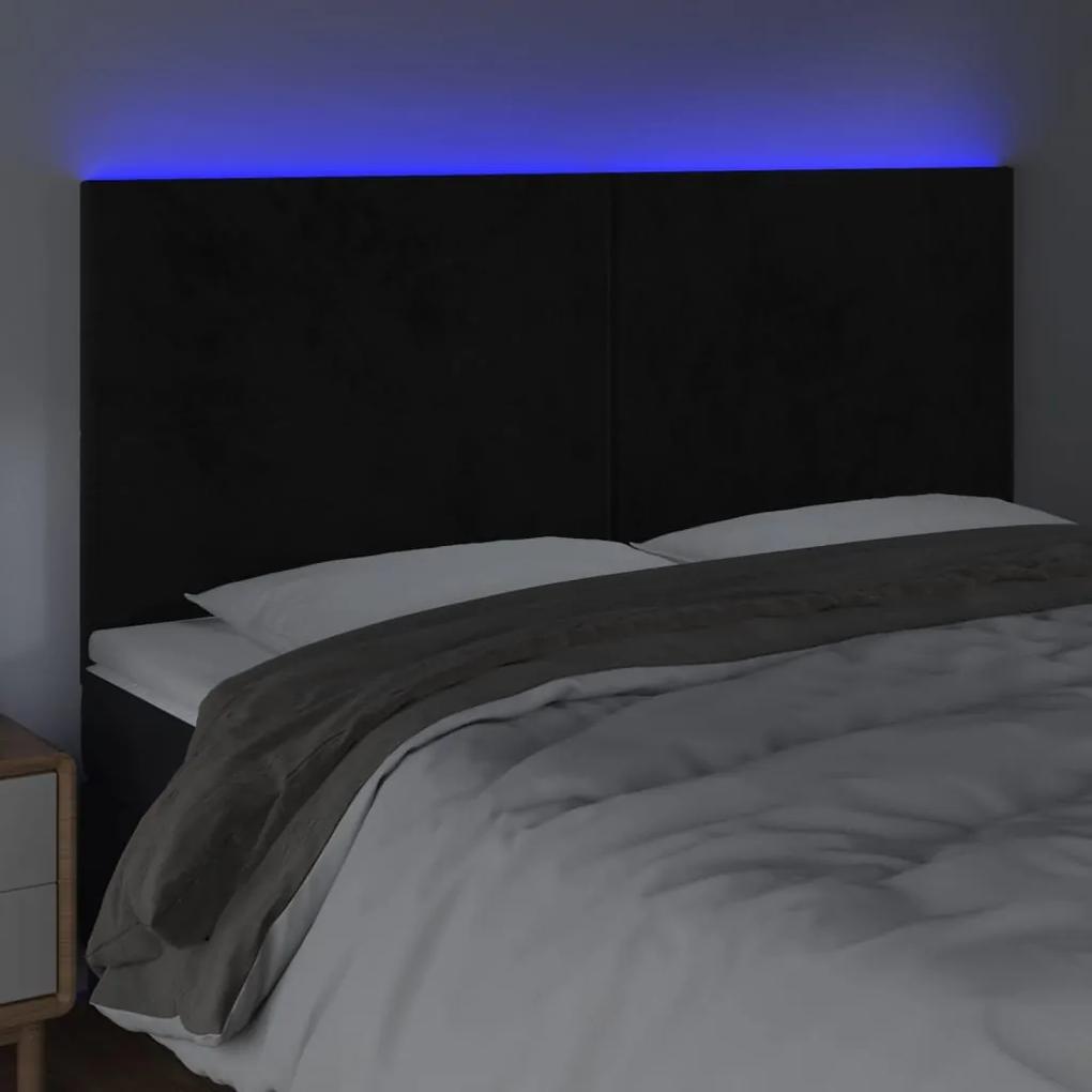Tablie de pat cu LED, negru, 200x5x118 128 cm, catifea 1, Negru, 200 x 5 x 118 128 cm