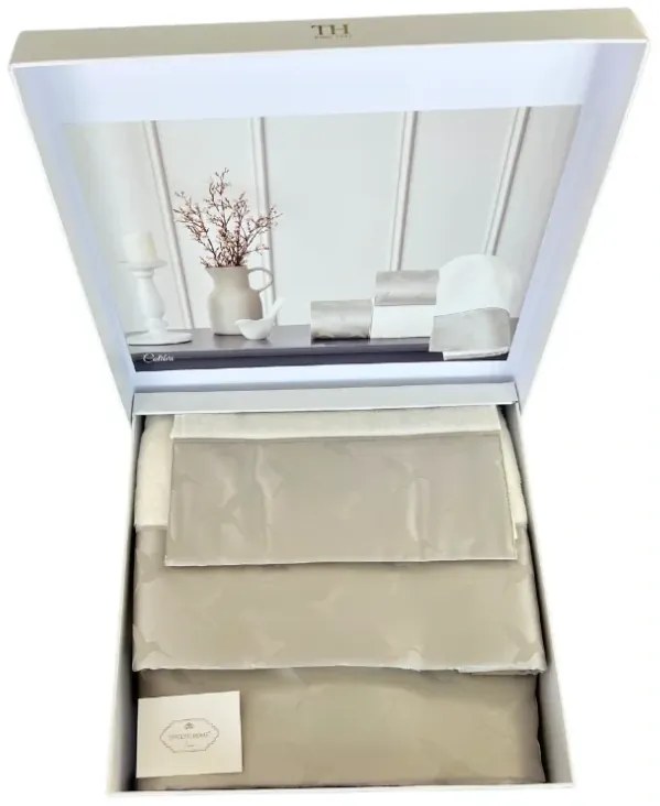 Set cadou de prosoape și prosop de corp COLIBRI, 3 buc Alb – Broderie bej Set (prosop mic 30x50cm, prosop 50x100cm, prosop de corp 75x150cm)