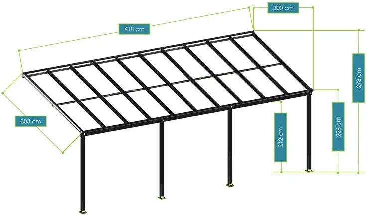 Acoperis din aluminiu "Borneo" 4x3m, alb / transparent