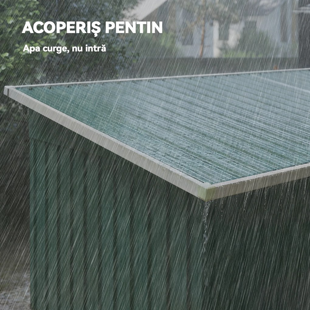 Outsunny Căsuță de Grădină 3,18m² din Oțel Zincat cu 2 Guri de Aerisire, Depozit pentru Unelte cu Uși Duble Culisante, Acoperiș Înclinat, 272x134x182 cm, Verde Întunecat | Aosom Romania