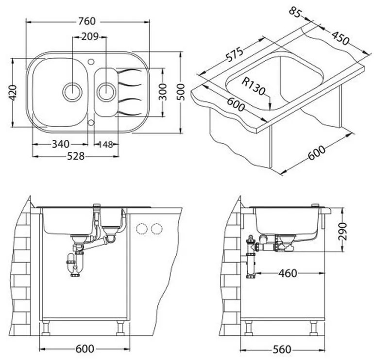 Chiuveta bucatarie inox doua cuve si sticla securizata alba Alveus Wave 30 Alb