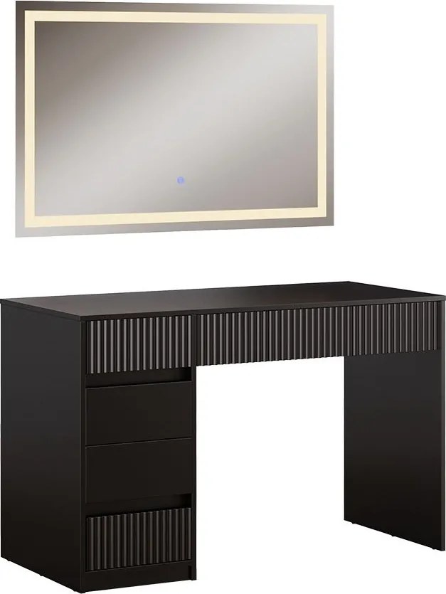 Masuta machiaj naegra cu Oglinda LED si 5 Sertare pentru Cosmetice, Set Masa toaleta 120 cm, masuta cosmetica cu Riflaj, vanity - SEN256