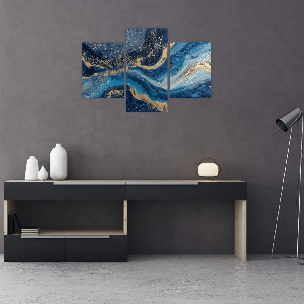 Tablou - Marmură abstractă albastru-aurie (90x60 cm)