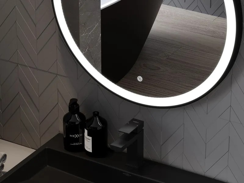 Mexen Esso oglindă de baie iluminată, rotundă 60 cm, LED 6000K, anti-aburire, ramă neagră - 9825-060-060-611-70