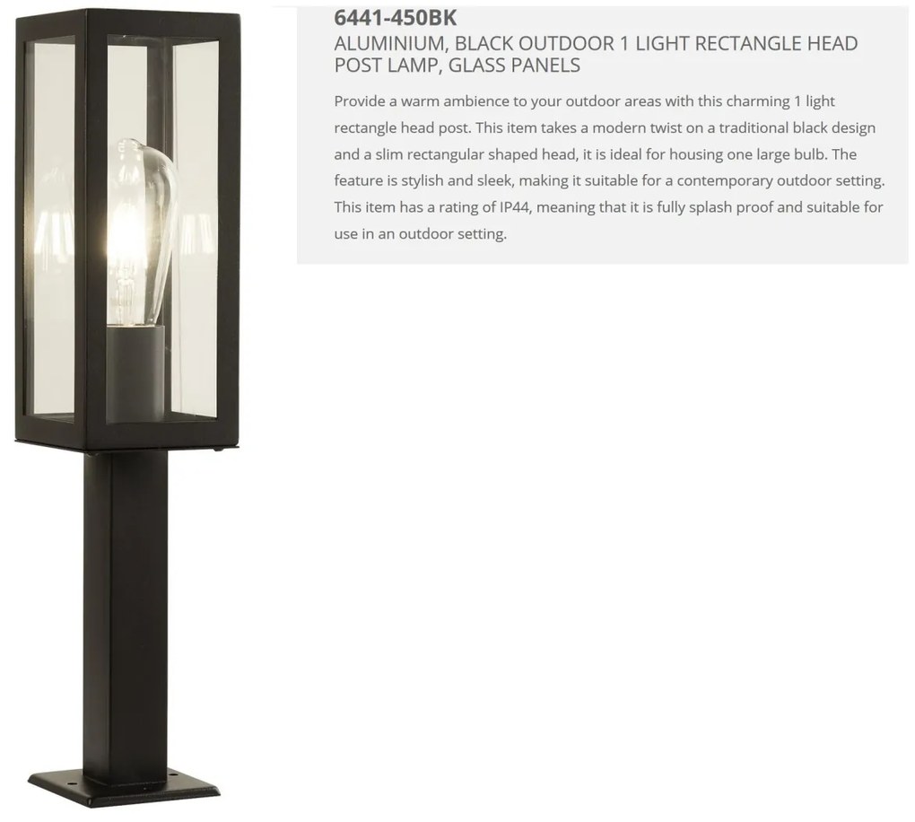 Stalp de iluminat exterior stil clasic IP44 Box H-46cm 6441-450BK SRT
