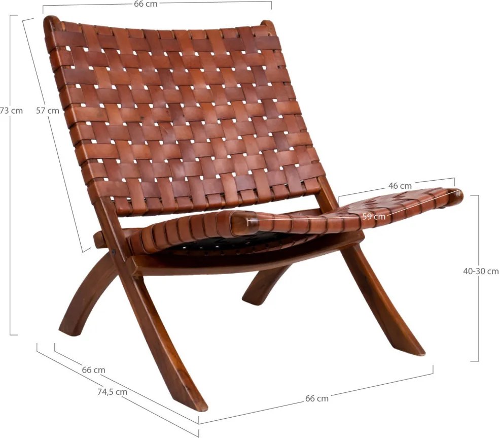 Perugia Fotoliu pliabil din piele, tec maro cu picioare din lemn