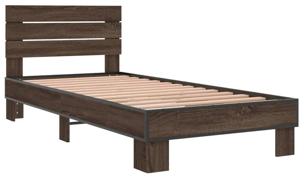 845746 vidaXL Cadru de pat, stejar maro, 90x200 cm, lemn prelucrat și metal