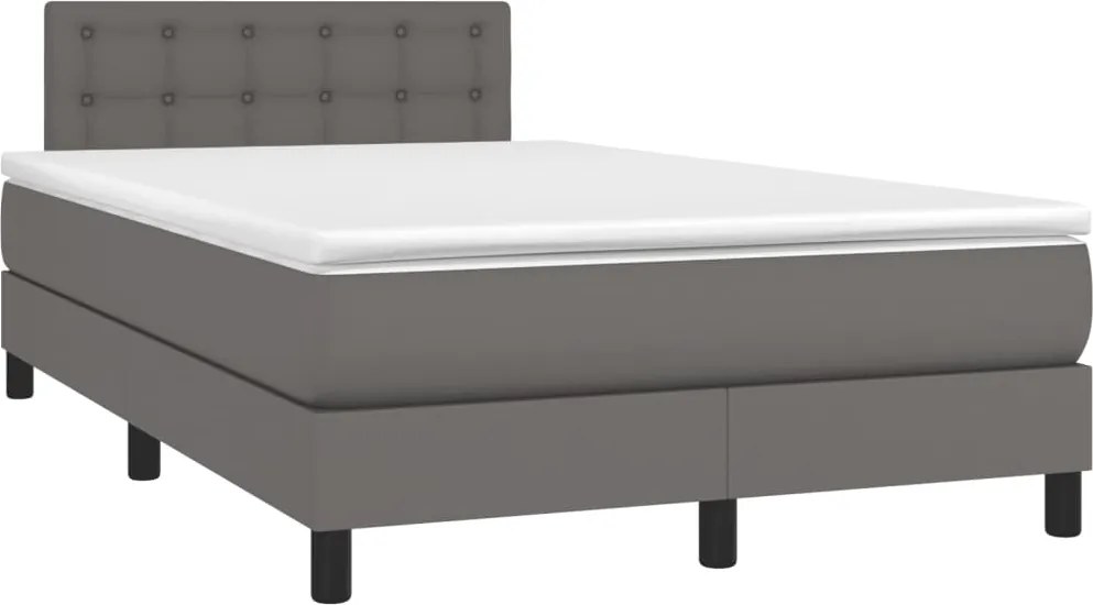 vidaXL Pat box spring cu saltea, gri, 120x190 cm, piele ecologică