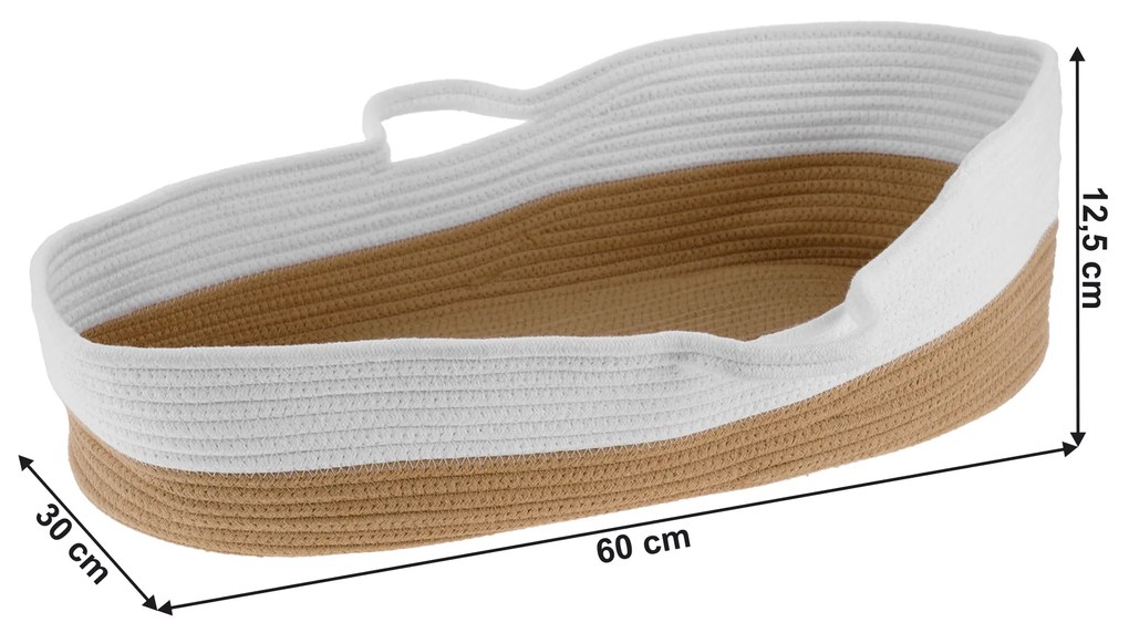 TEMPO-KONDELA SABI, coş tricotat, alb/ natural, 60x12,5 cm