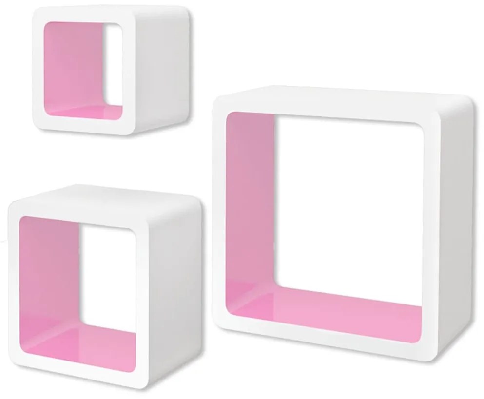 Rafturi cub de perete, 6 buc., alb si roz 6, Roz