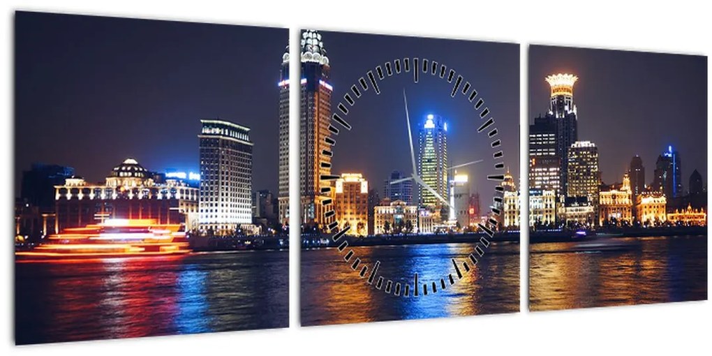 Tablou - Reflectările nopții (cu ceas) (90x30 cm)