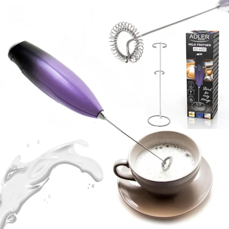 Mixer pentru frappe Adler AD 4499 Stand Frappe, Agitator din oțel, 2xAA, Violet/negru