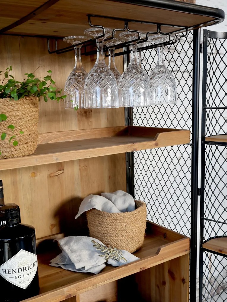 Etajera - Bar stil industrial, din lemn reciclat, cu spatii de depozitare