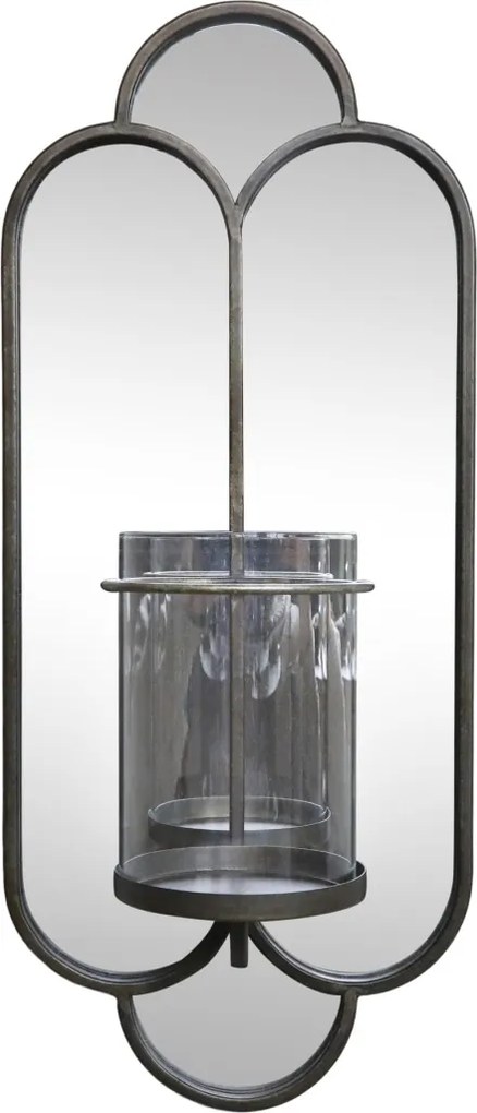 Oglinda de perete din metal, cu suport pentru lumanari, H50cm, Caldely