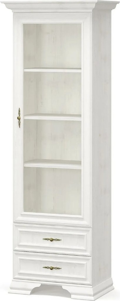 Vitrina living clasica IRYS, pin alb anderson, PAL laminat, 70x43x198