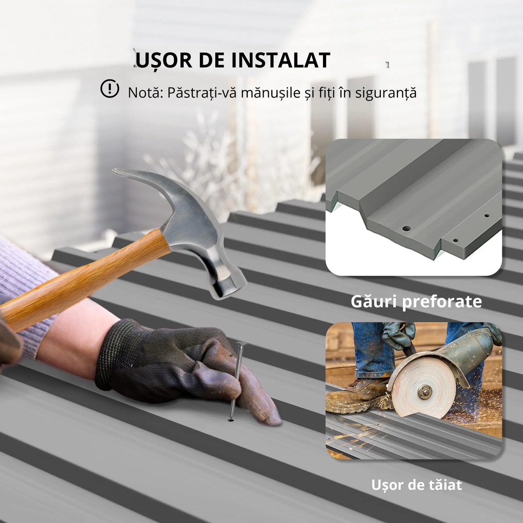 Outsunny Lot de 12 panouri din oțel galvanizat Rezistente la Intemperii, gri deschis, dim. unui panou 129L x 45l cm | Aosom Romania