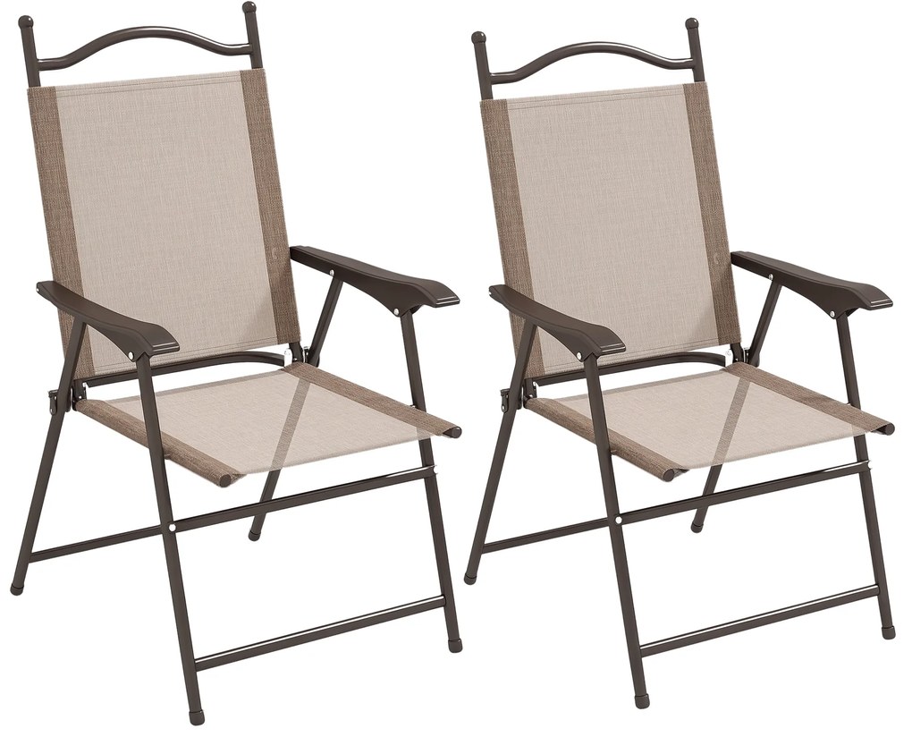 Outsunny Set de 2 scaune pliabile, Scaune pentru gradina cu cotiera, sezut cu tesatura din plasa care permite trecerea aerului | Aosom Romania