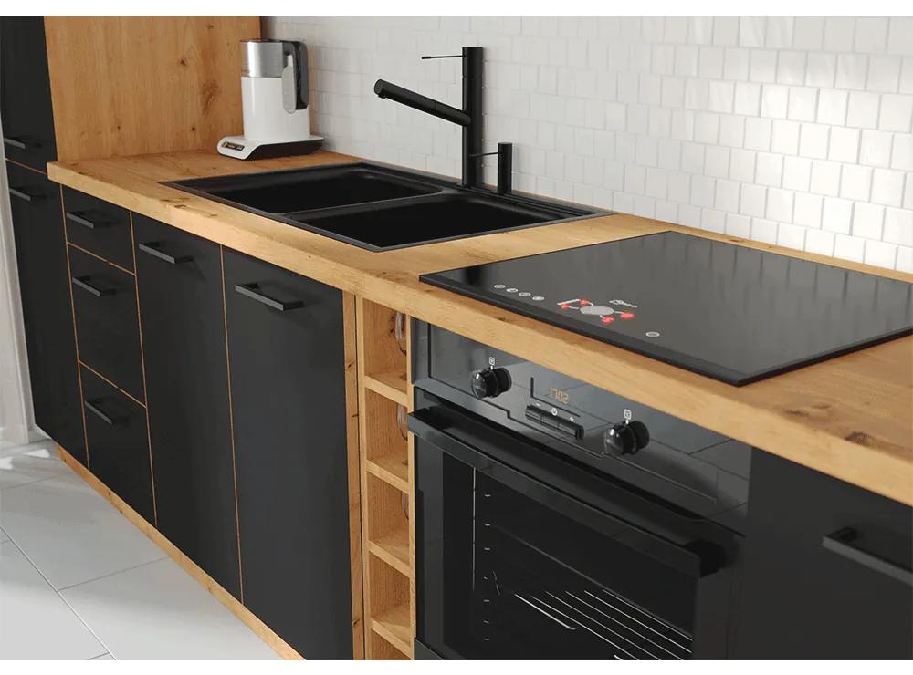Zondo Dulap inferior de bucătărie Meriel 105 ND 1FFBB (negru + Stejar artisan). 1033980
