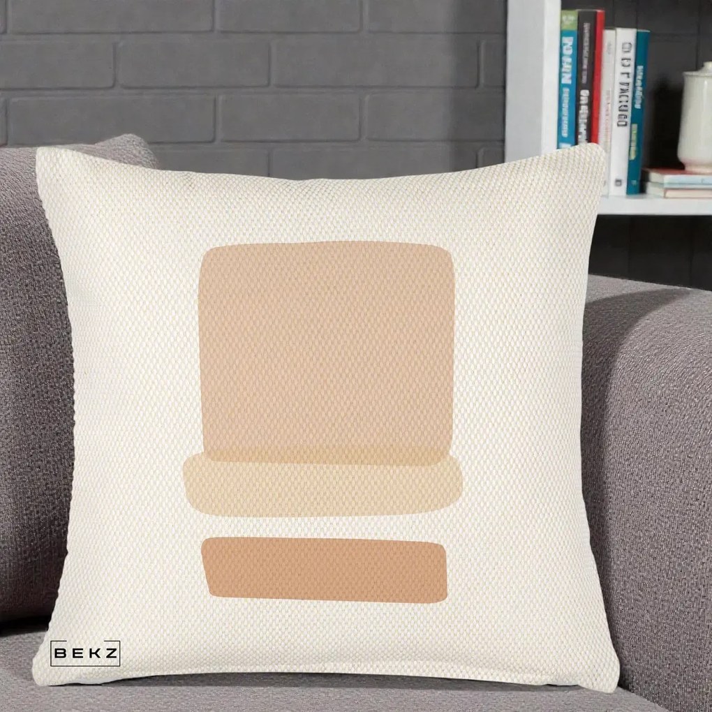 Perna Decorativa Abstract Forme Bej Poudre, 40x40 cm, Crem Reliefat, Husa Detasabila, Perna Inclusa, BEKZ®