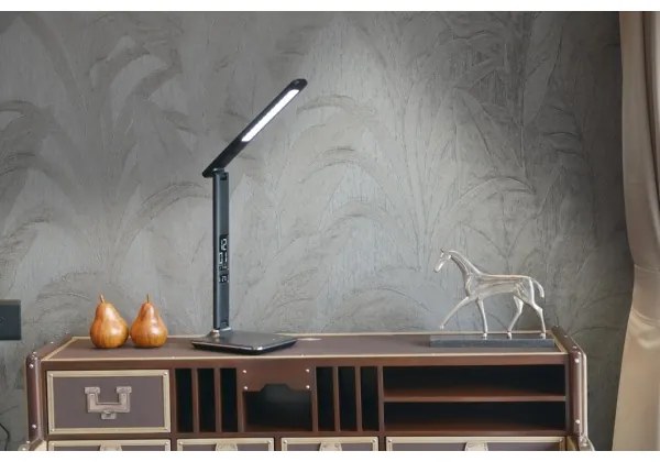 Immax 08930L - LED Lampă de masă cu display KINGFISHER LED/9W/230V/12V negru