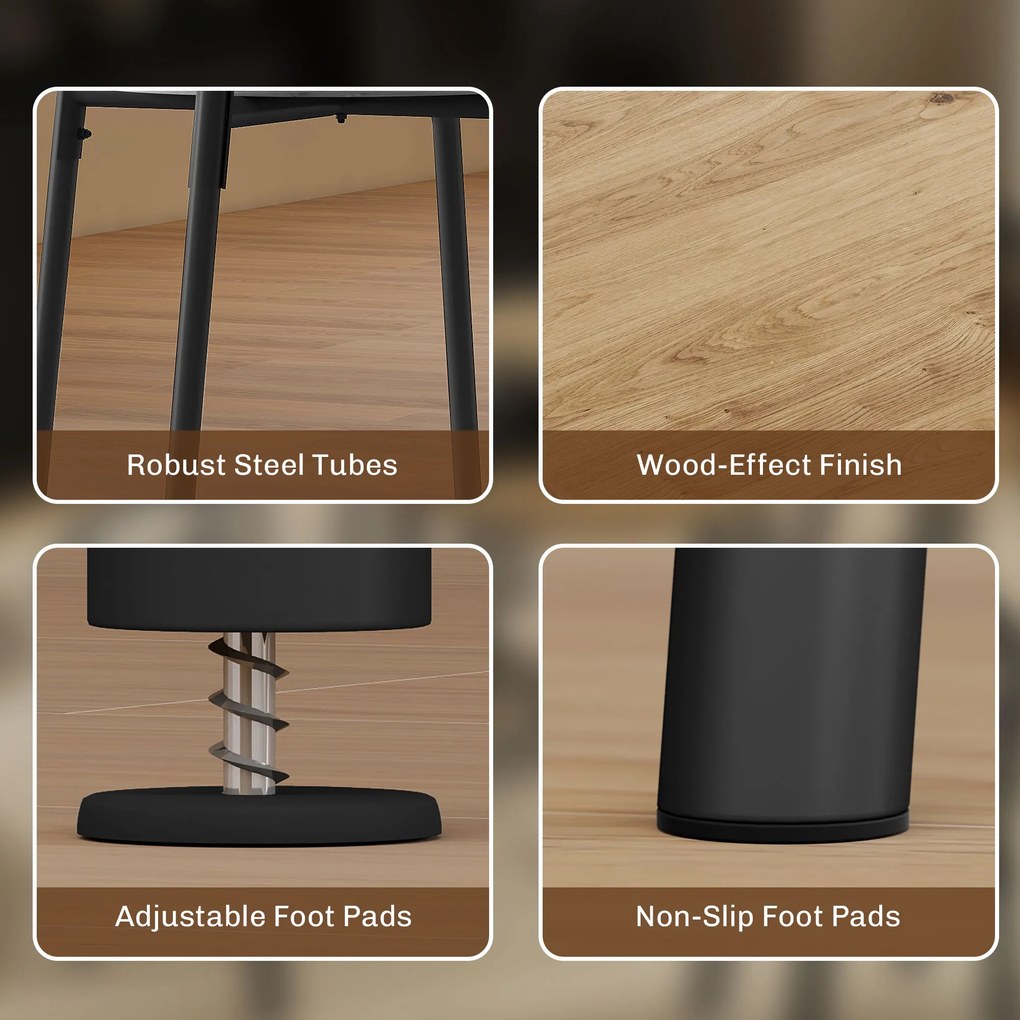 HOMCOM Set Masă Rotundă de Dining cu 4 Scaune Economisitor de Spațiu în Lemn și Metal Stil Industrial | Aosom Romania