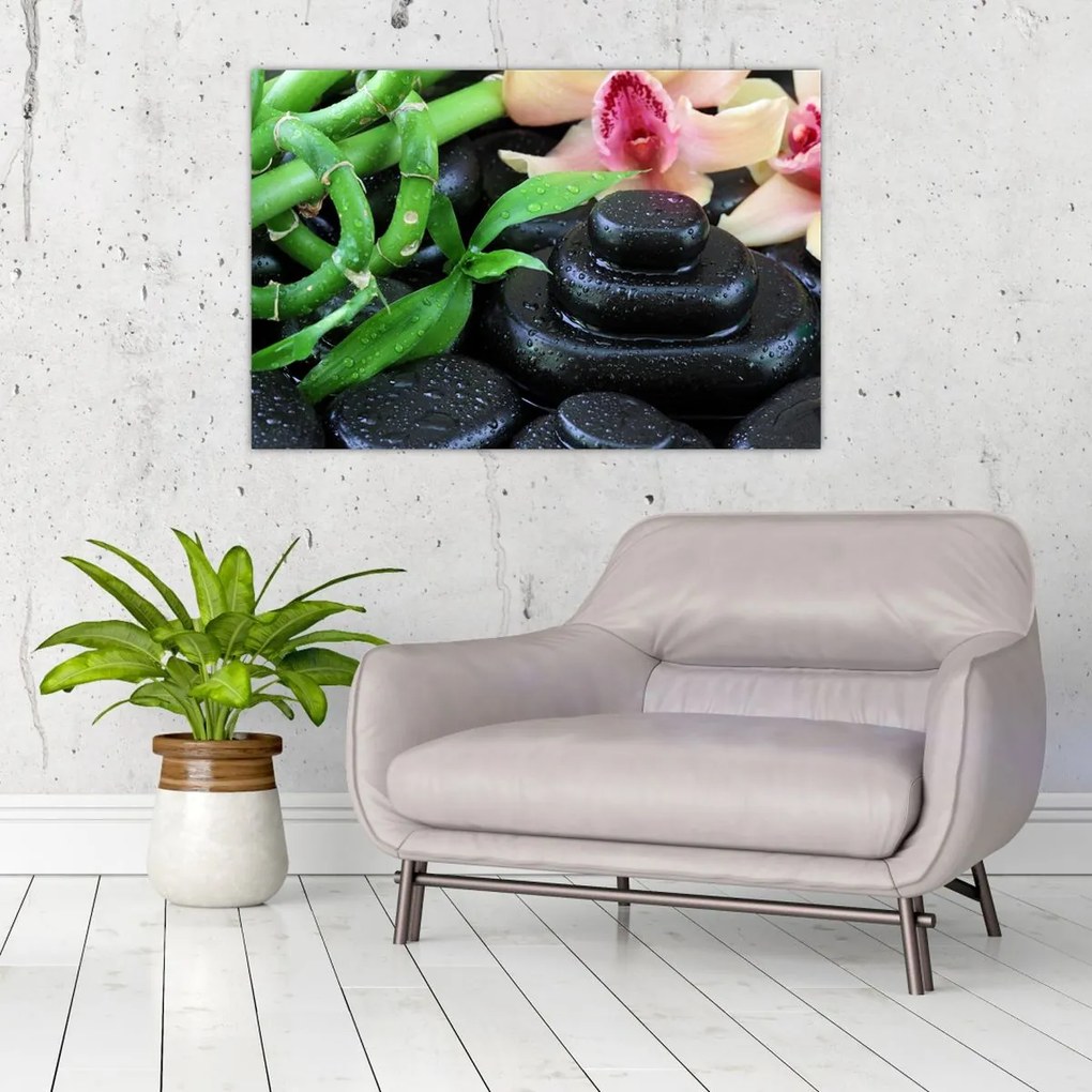 Tablou - Pietre și orhidee (90x60 cm)