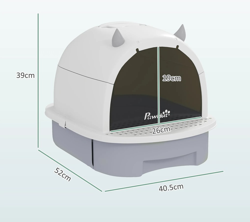 PawHut Litieră cu Capac, Tavă pentru Nisip tip Sertar cu Filtru de Carbon și Lopățică, 40,5x52x39 cm, Gri | Aosom Romania