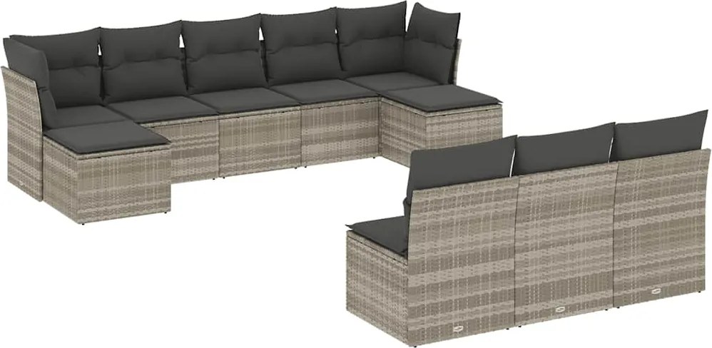 vidaXL Set canapele de grădină cu perne 10 piese gri deschis poliratan