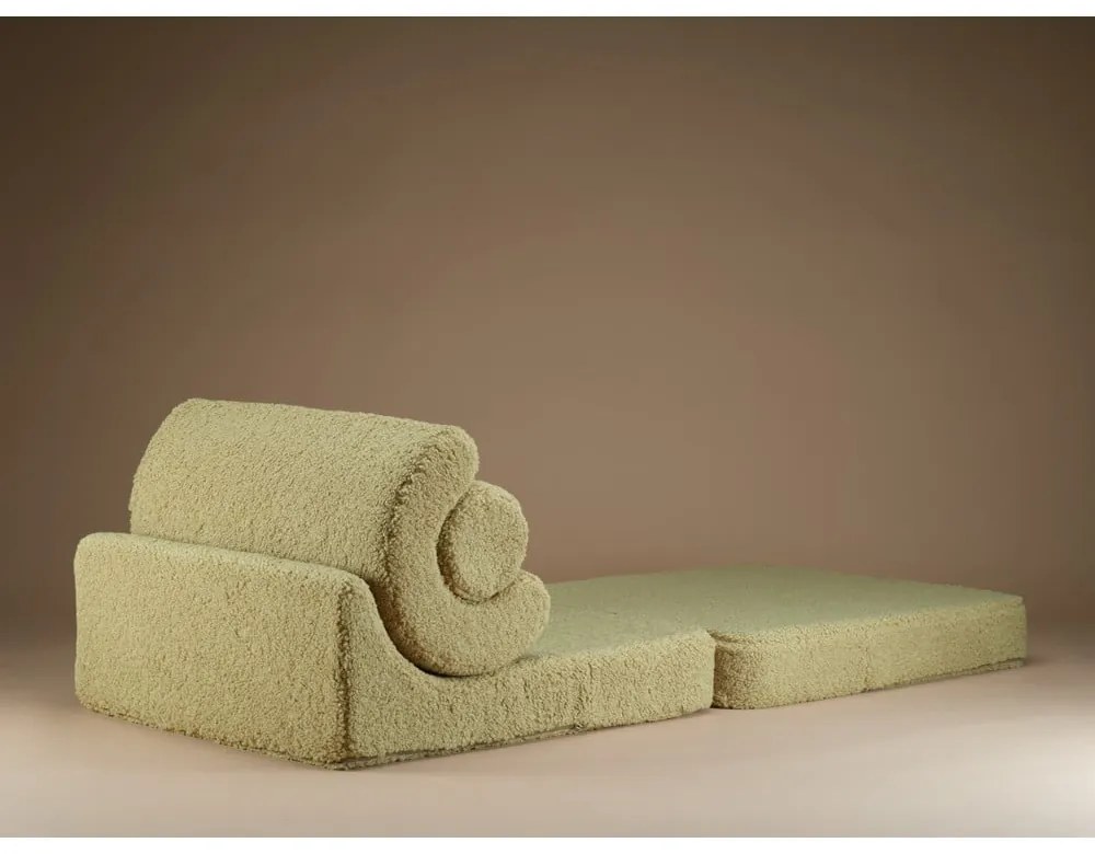 Fotoliu pentru copii verde cu tapițerie din țesătură bouclé Flipster – Wigiwama