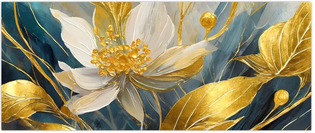 Tablou - Pictura de flori de aur (120x50 cm)