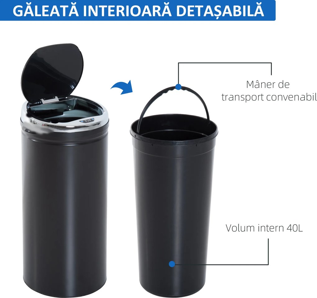HOMCOM Coș de gunoi automat de 50L cu senzor infraroșu, din oțel și plastic, 30.5x30.5x81.5cm | Aosom Romania