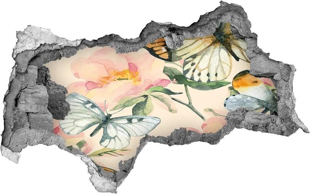 Autocolant 3D gaura cu priveliște Fluturi și flori
