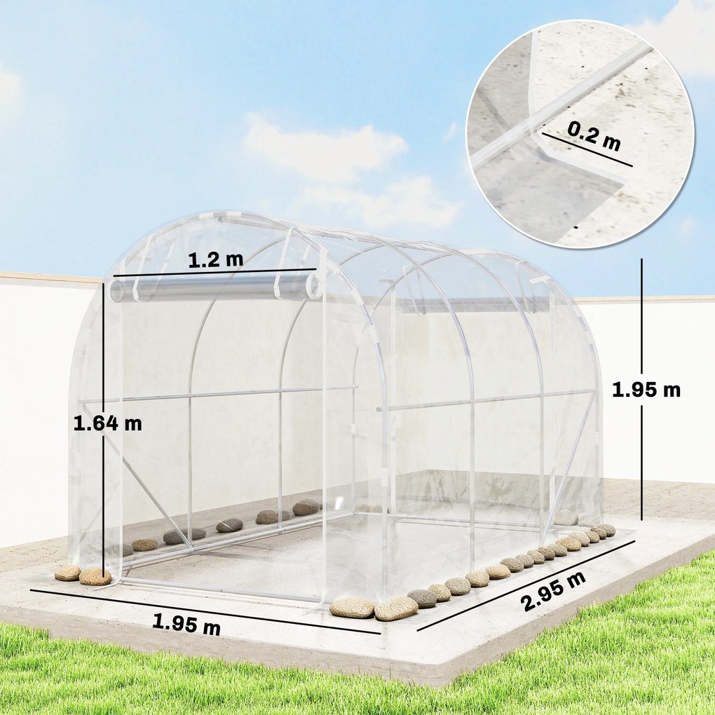 Outsunny Seră de Grădină Tip Tunel 2x3x2 m cu 2 Uși Rulabile, Seră pentru Legume, Flori și Fructe, cu 4 Bare Diagonale, Cadru din Oțel și Acoperiș PE, Transparentă | Aosom Romania