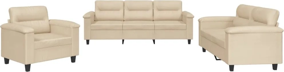 vidaXL Set de canapele cu perne, 3 piese, crem, microfibră