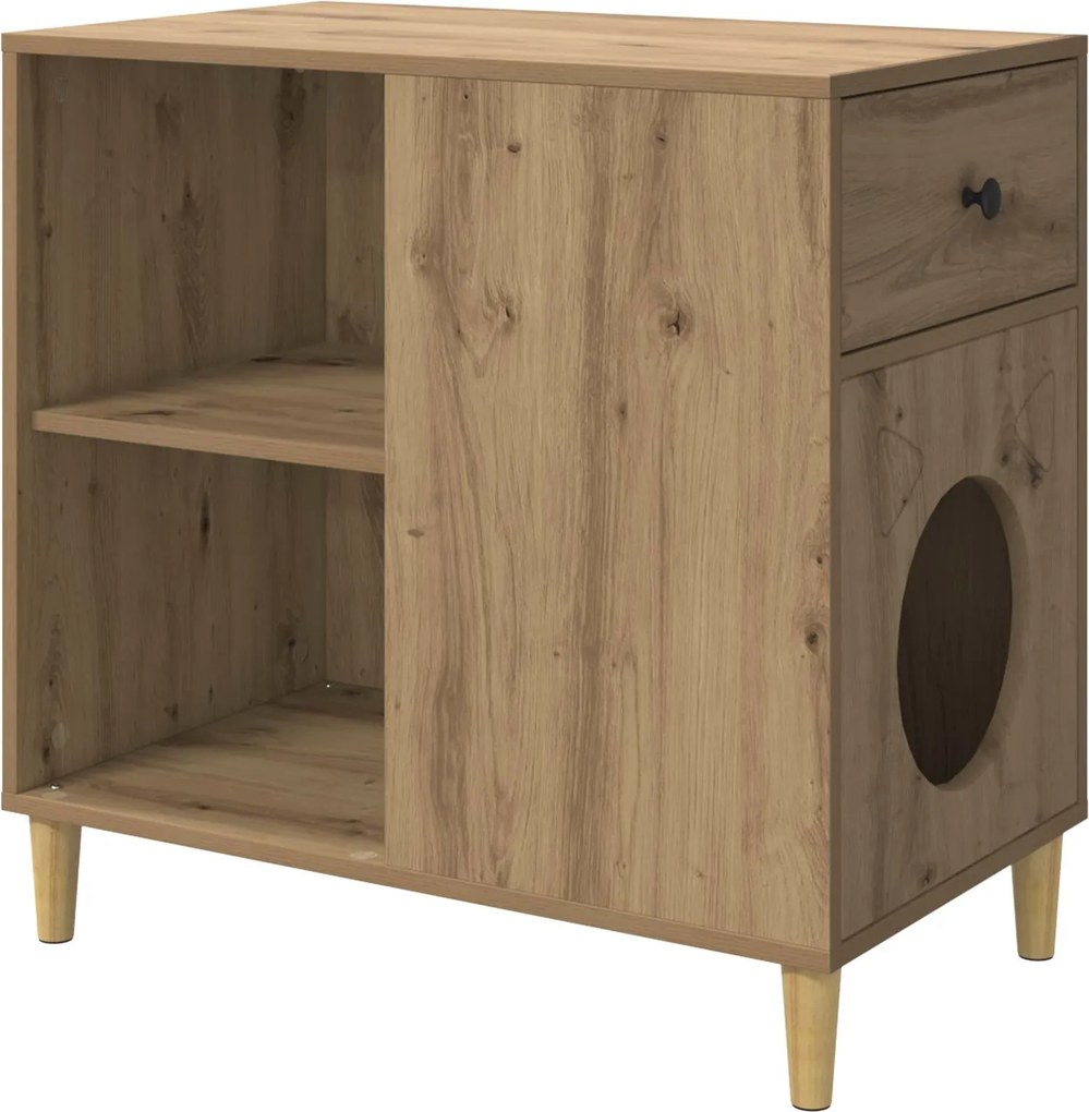 vidaXL Casa pentru pisici Stejar artizanal 72 x 42.5 x 70 cm