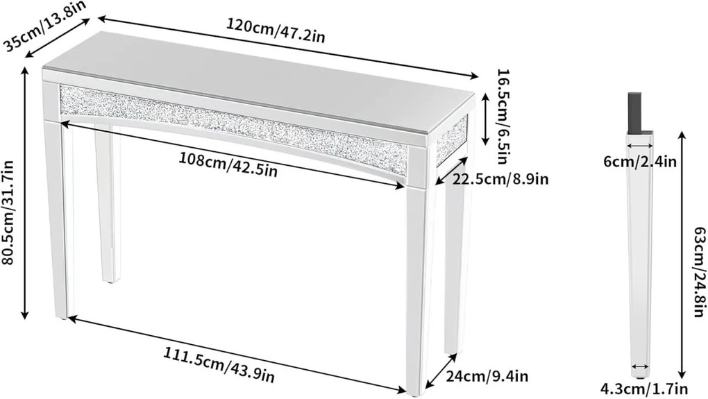 MAOG4 - Masa toaleta oglinda, masuta consola, 120 cm, cosmetica machiaj, vanity birou, Argintiu