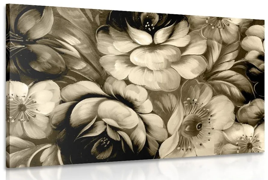 Tablou lumea impresionistă a florilor în design sepia
