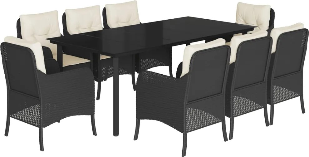 vidaXL Set mobilier de grădină cu perne, 9 piese, negru, poliratan