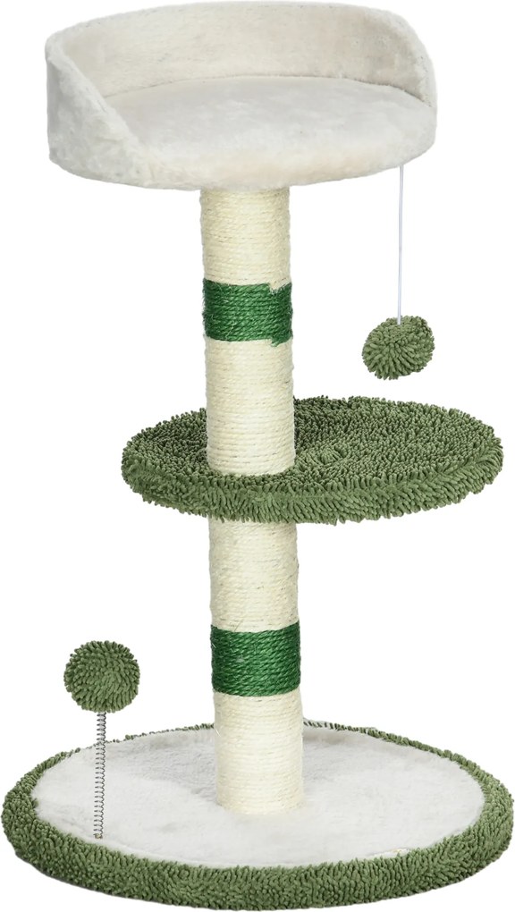 PawHut Ansamblu de joacă pentru pisici cu culcuș pentru pisici, 2 bile, platformă și stâlp din sisal, verde și alb | Aosom Romania