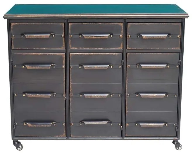 Comoda neagra, din metal, cu 3 sertare si 3 usi, aspect industrial, Lupin