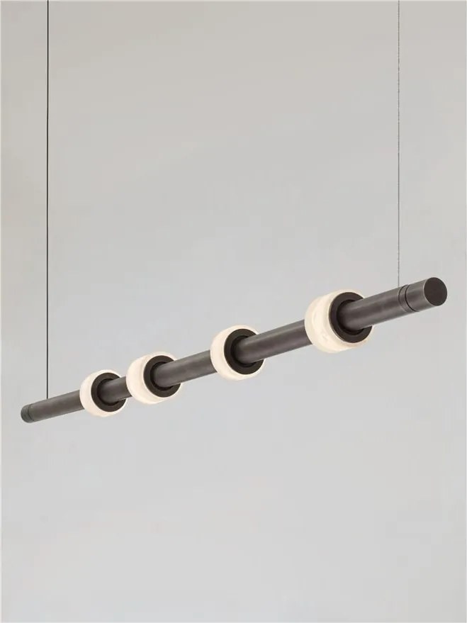 Lustra tub subtire aluminiu gri inchis si alabastru LED MARLOW